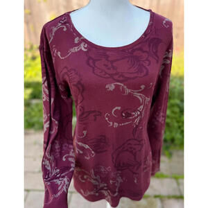 Burgundy Floral Swirl Patterned Womens Top Size XL